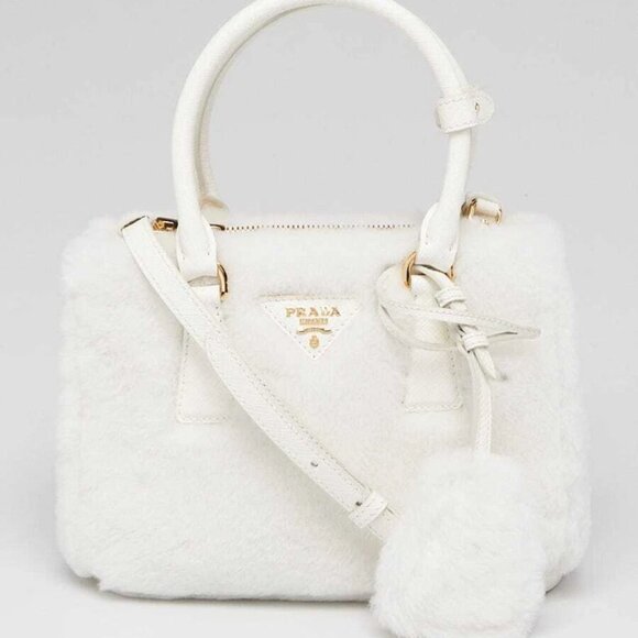Prada White Shearling Mini Galleria Tote Bag 1BA906 - Picture 1 of 12